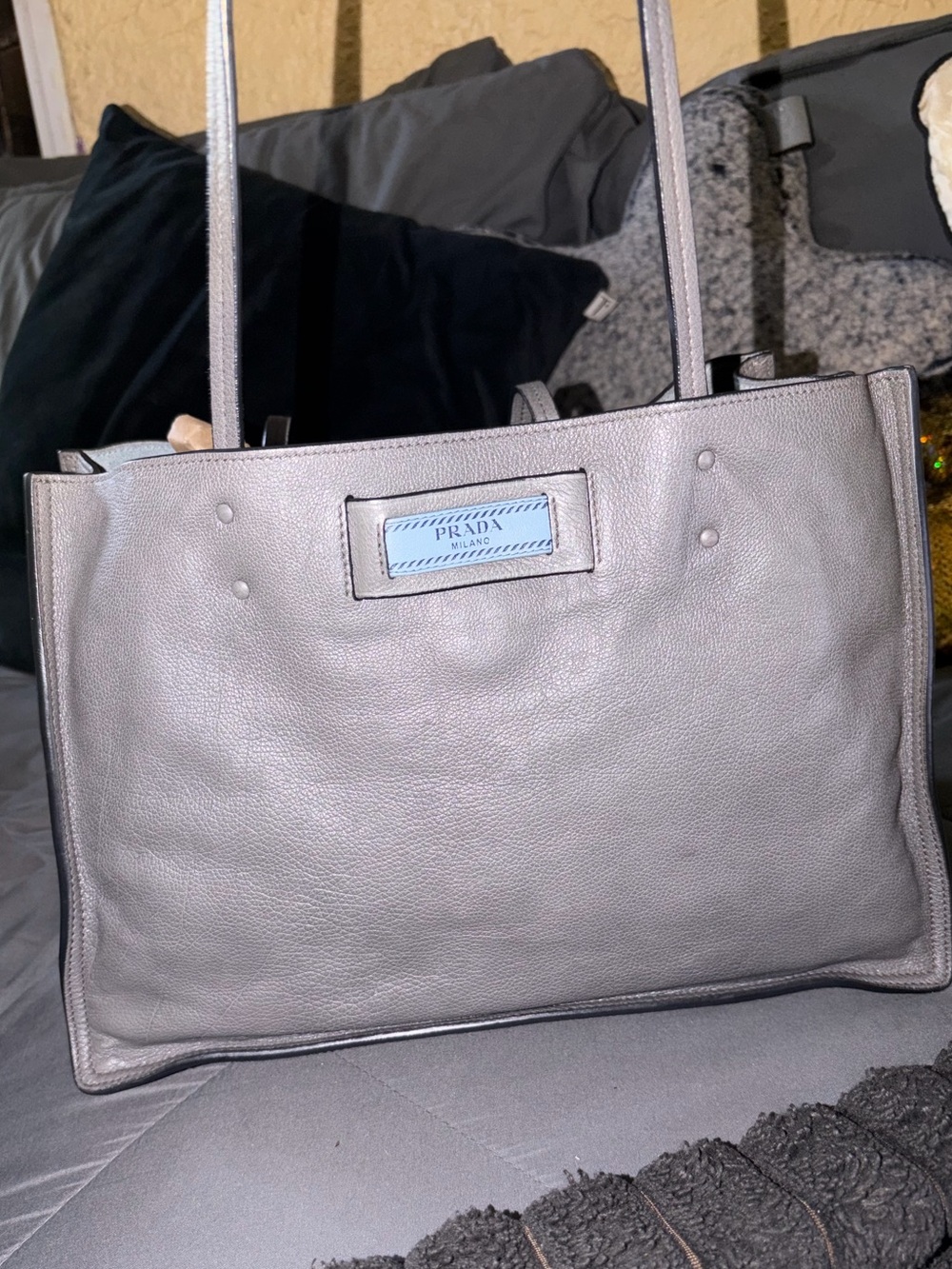 Prada Gray Pebbled Leather Shoulder Bag